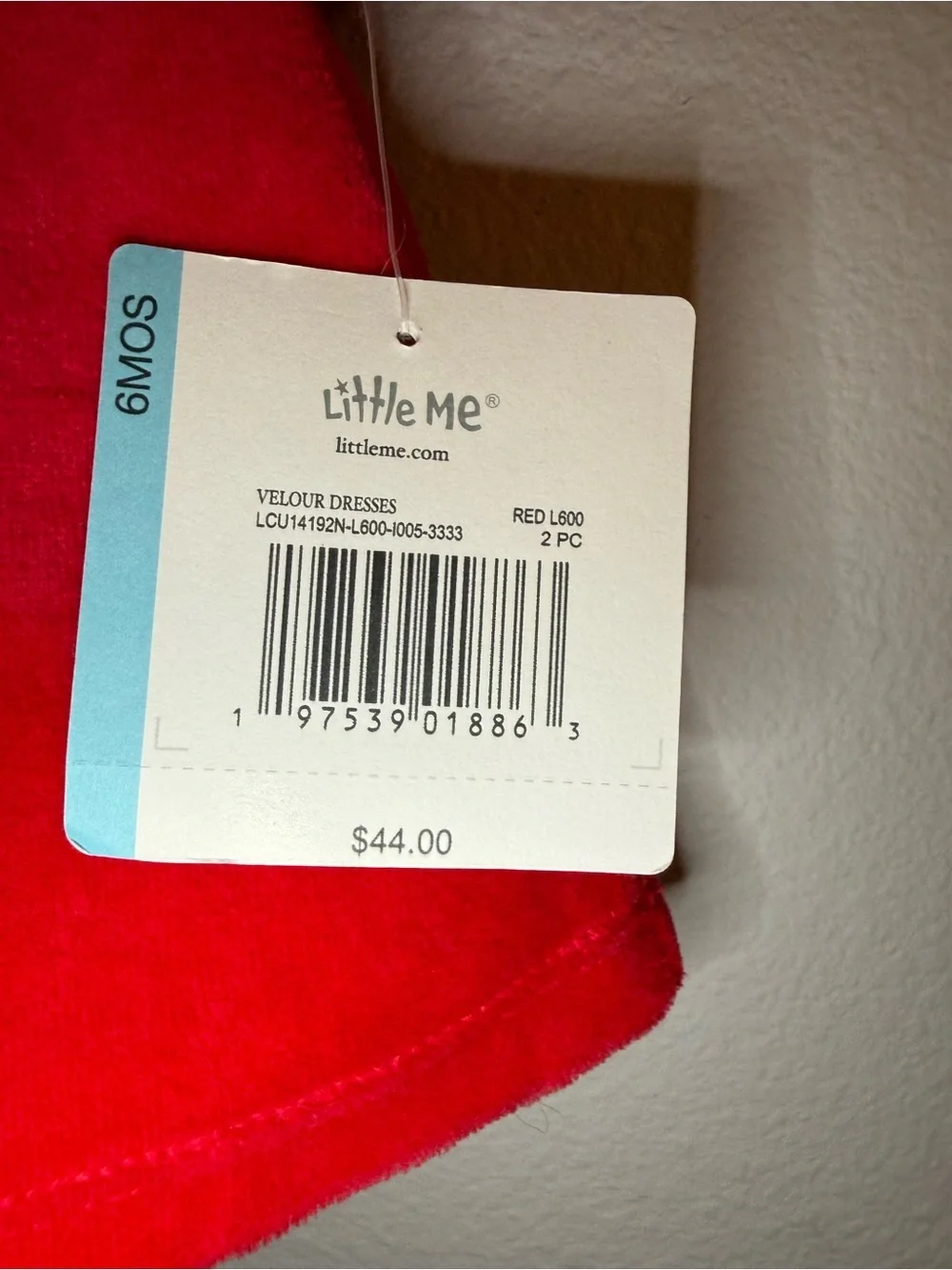 Little Me Red Velvet Dress with White Collar - 6 Months